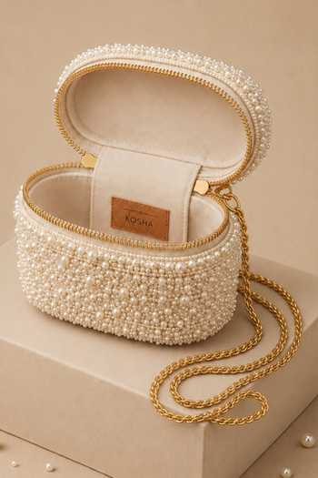Buy House Of Kosha Ivory Aria Pearl Embellished Vanity Bag Online at Aza Fashions Buy_House Of Kosha_Ivory Aria Pearl Embellished Vanity Bag _Online_at_Aza_Fashions