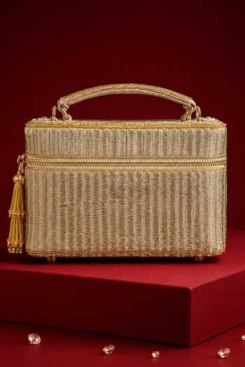House Of Kosha Cally Gold Suede Embroidered Vanity Bag 