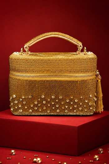 Buy House Of Kosha Gold Cally Suede Embroidered Vanity Bag Online at Aza Fashions Buy_House Of Kosha_Gold Cally Suede Embroidered Vanity Bag _Online_at_Aza_Fashions