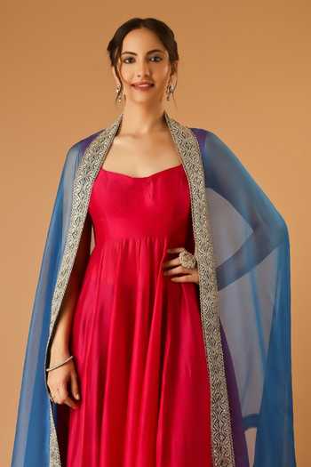 Vinusto Magenta Silk, Chanderi Scoop Neck Sleeveless Corset Anarkali Set Online at Aza Fashions Vinusto_Magenta Silk, Chanderi Scoop Neck Sleeveless Corset Anarkali Set _Online_at_Aza_Fashions