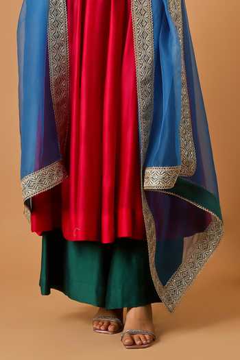 Buy Vinusto Magenta Silk, Chanderi Scoop Neck Sleeveless Corset Anarkali Set Buy_Vinusto_Magenta Silk, Chanderi Scoop Neck Sleeveless Corset Anarkali Set
