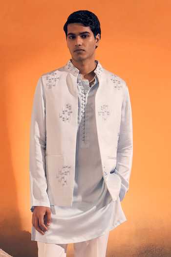 Philocaly Sutr Mirror Work Nehru Jacket & Kurta Set 