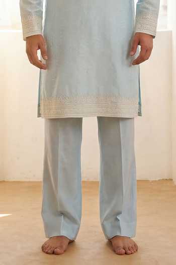 Amit Arora_Sky Blue Chanderi Silk Kurta And Pant Set _Online_at_Aza_Fashions