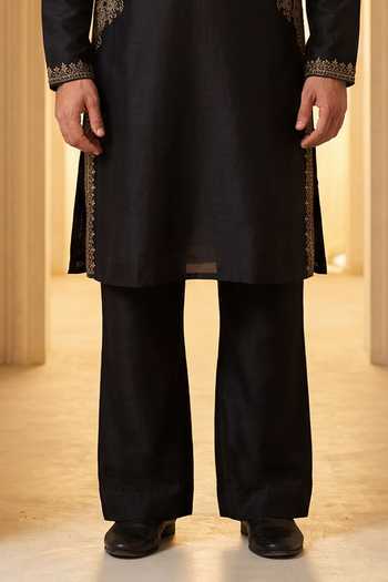 Amit Arora Black Chanderi Silk Kurta And Pant Set Online at Aza Fashions Amit Arora_Black Chanderi Silk Kurta And Pant Set _Online_at_Aza_Fashions