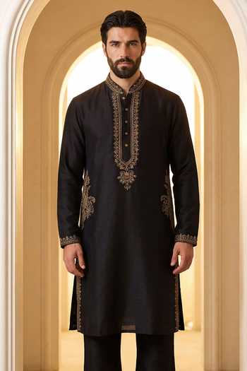 Buy Amit Arora Black Chanderi Silk Kurta And Pant Set Online at Aza Fashions Buy_Amit Arora_Black Chanderi Silk Kurta And Pant Set _Online_at_Aza_Fashions