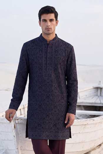 Buy Amit Arora Blue Silk, Cotton, Modal Embroidered Kurta And Palazzo Set Online at Aza Fashions Buy_Amit Arora_Blue Silk, Cotton, Modal Embroidered Kurta And Palazzo Set _Online_at_Aza_Fashions