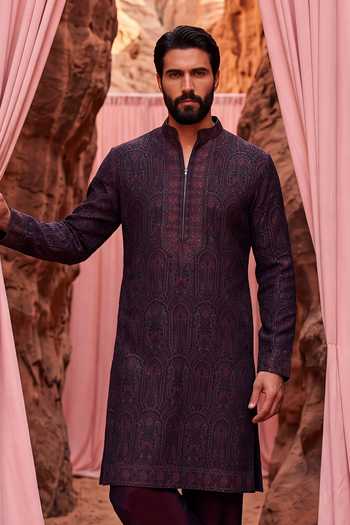 Buy_Amit Arora_Multi Color Silk, Cotton, Modal Embroidered Kurta Set _Online_at_Aza_Fashions