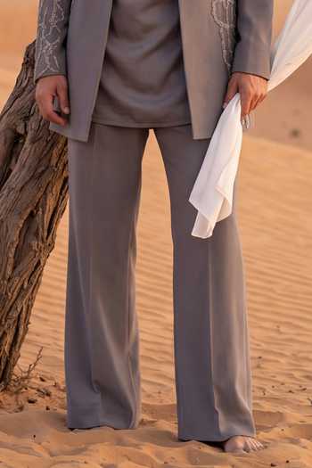 Amit Arora_Grey Knit Embroidered Jacket And Kurta Set _Online_at_Aza_Fashions