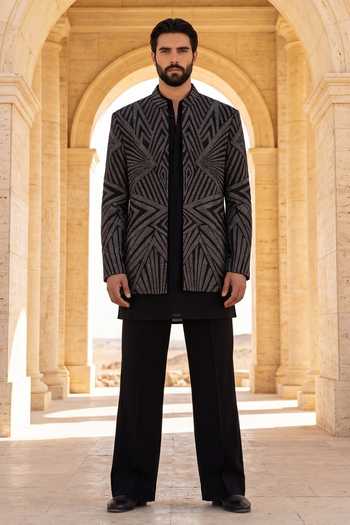 Amit Arora Metallic Embroidered Jacket Set 