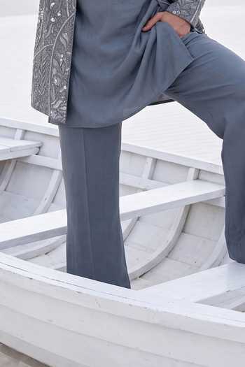 Amit Arora Grey Knit, Cotton, Modal Embroidered Jacket Set Online at Aza Fashions Amit Arora_Grey Knit, Cotton, Modal Embroidered Jacket Set _Online_at_Aza_Fashions