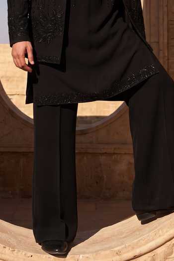 Amit Arora Black Knit Embroidered Jacket And Kurta Set Online at Aza Fashions Amit Arora_Black Knit Embroidered Jacket And Kurta Set _Online_at_Aza_Fashions
