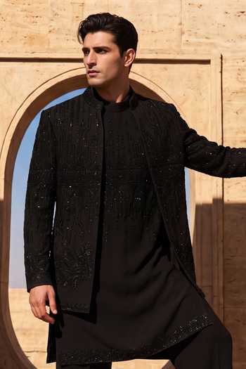 Buy Amit Arora Black Knit Embroidered Jacket And Kurta Set Online at Aza Fashions Buy_Amit Arora_Black Knit Embroidered Jacket And Kurta Set _Online_at_Aza_Fashions