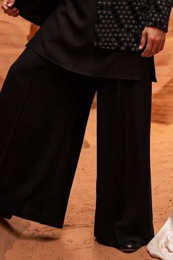Amit Arora_Black Velvet, Cotton, Modal, Wool, Polyester Embroidered Jacket And Kurta Set _Online_at_Aza_Fashions