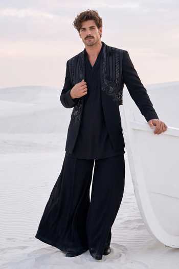 Buy Amit Arora Black Knit Embroidered Jacket Kurta Set Online at Aza Fashions Buy_Amit Arora_Black Knit Embroidered Jacket Kurta Set _Online_at_Aza_Fashions