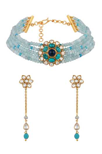 Hrisha Kundan Polki Embellished Choker Set 