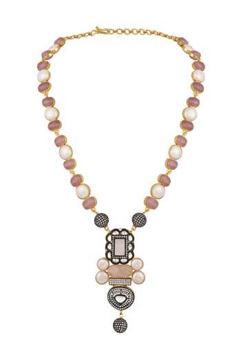Hrisha_Multi Color Shell Pearl Embellished Pendant Necklace Set _Online_at_Aza_Fashions