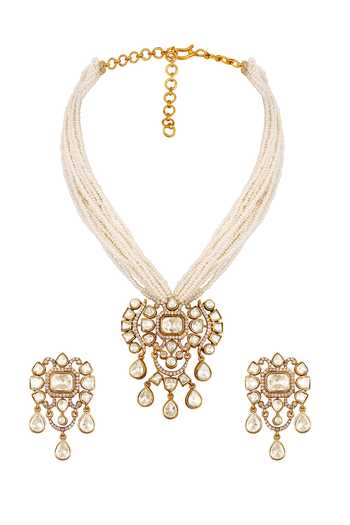 Shop Hrisha Gold Plated Cubic Zirconia Embellished Pendant Necklace Set at Aza Fashions Shop_Hrisha_Gold Plated Cubic Zirconia Embellished Pendant Necklace Set _at_Aza_Fashions