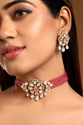 Buy Hrisha Pink Zirconia Embellished Pendant Choker Set Online at Aza Fashions Buy_Hrisha_Pink Zirconia Embellished Pendant Choker Set _Online_at_Aza_Fashions