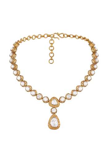Hrisha Gold Plated Kundan Polki Embellished Pendant Necklace Set Online at Aza Fashions Hrisha_Gold Plated Kundan Polki Embellished Pendant Necklace Set _Online_at_Aza_Fashions