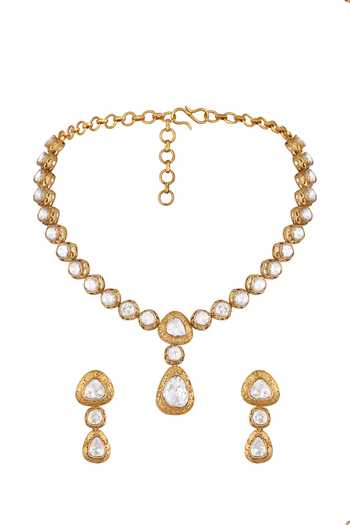 Hrisha Kundan Polki Embellished Pendant Necklace Set 