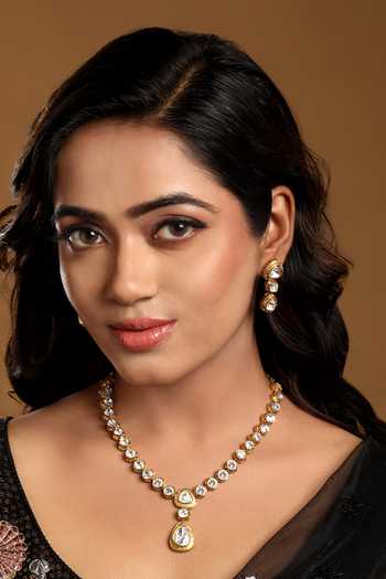 Hrisha Kundan Polki Embellished Pendant Necklace Set 