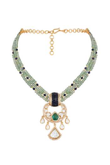 Hrisha Blue Cubic Zirconia Studded Pendant Necklace Set Online at Aza Fashions Hrisha_Blue Cubic Zirconia Studded Pendant Necklace Set _Online_at_Aza_Fashions