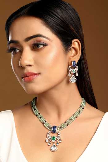 Hrisha Cubic Zirconia Studded Pendant Necklace Set 