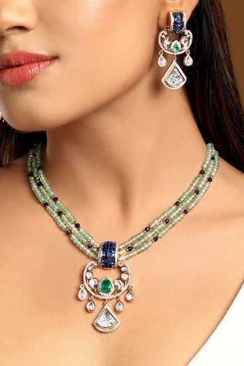 Shop Hrisha Blue Cubic Zirconia Studded Pendant Necklace Set Online at Aza Fashions Shop_Hrisha_Blue Cubic Zirconia Studded Pendant Necklace Set _Online_at_Aza_Fashions