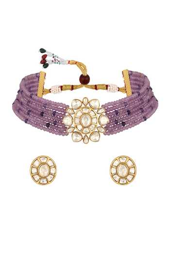 Shop Hrisha Purple Agate Stone Embellished Choker Set at Aza Fashions Shop_Hrisha_Purple Agate Stone Embellished Choker Set _at_Aza_Fashions