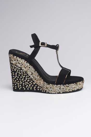 Nidhi Bhandari Black Sequin Embellished Platform Wedges Online at Aza Fashions Nidhi Bhandari_Black Sequin Embellished Platform Wedges _Online_at_Aza_Fashions