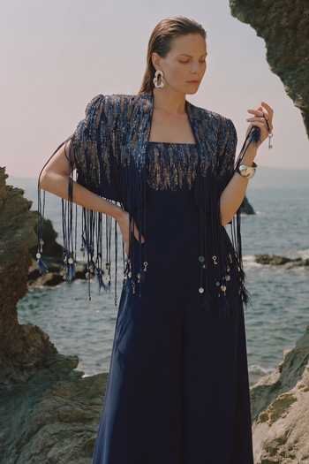 Buy_Nikita Mhaisalkar_Blue Suiting Square Neck Meteor Embroidered Jumpsuit With Cape _Online_at_Aza_Fashions