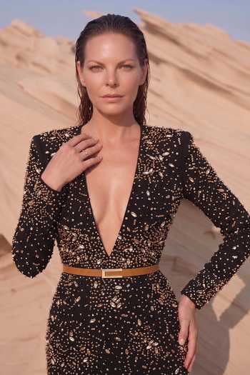 Buy Nikita Mhaisalkar Black Georgette V-neck Night Sky Embroidered Slit Dress Online at Aza Fashions Buy_Nikita Mhaisalkar_Black Georgette V-neck Night Sky Embroidered Slit Dress _Online_at_Aza_Fashions