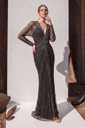 Nikita Mhaisalkar Holographic Embroidered Draped Dress