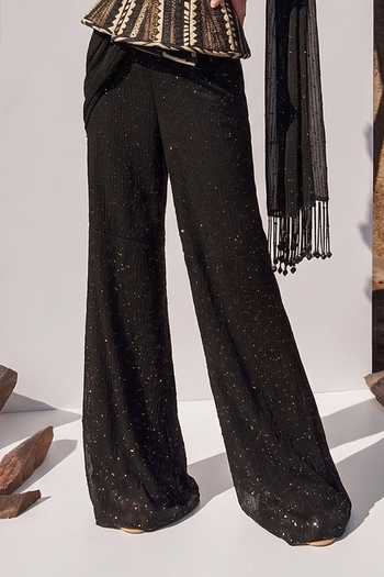 Nikita Mhaisalkar_Black Tulle Embroidery, Cut Work Corset _Online_at_Aza_Fashions