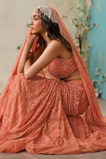 Shehlaa Khan Coral Lace Halter Neck Embroidered Top Skirt Set at Aza Fashions Shehlaa Khan_Coral Lace Halter Neck Embroidered Top Skirt Set _at_Aza_Fashions