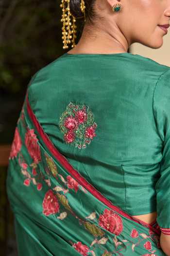 Shop TA’Assur Green Silk Applique Work Saree With Unstitched Blouse Piece Online at Aza Fashions Shop_TA’Assur_Green Silk Applique Work Saree With Unstitched Blouse Piece _Online_at_Aza_Fashions