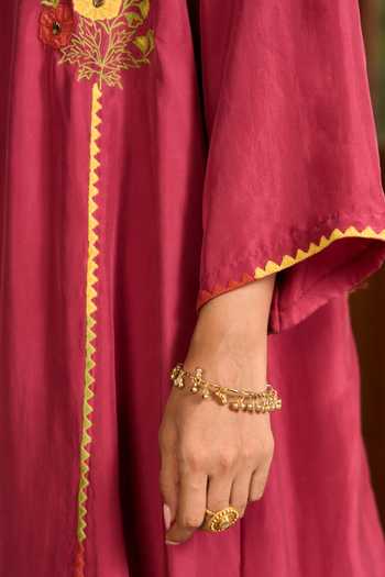 Buy TA’Assur Wine Silk Round Neck Applique Hand Embroidered Kurta Set Online at Aza Fashions Buy_TA’Assur_Wine Silk Round Neck Applique Hand Embroidered Kurta Set _Online_at_Aza_Fashions