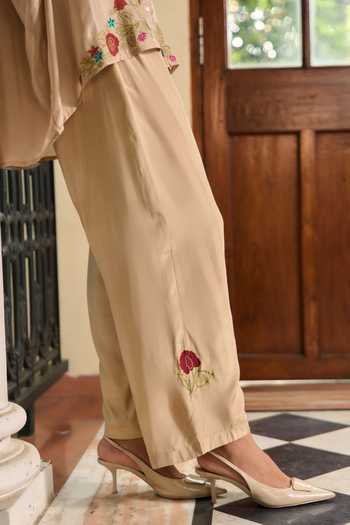 TA’Assur Beige Silk Collared Neck Applique Work Shirt And Pant Set Online at Aza Fashions TA’Assur_Beige Silk Collared Neck Applique Work Shirt And Pant Set _Online_at_Aza_Fashions