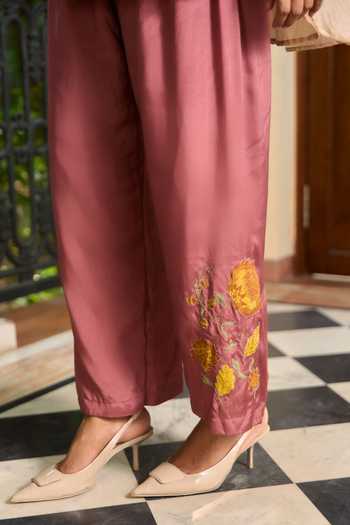 TA’Assur Multi Color Chanderi Collared Neck Applique Work Shirt And Pant Set Online at Aza Fashions TA’Assur_Multi Color Chanderi Collared Neck Applique Work Shirt And Pant Set _Online_at_Aza_Fashions