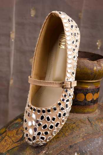 Tiesta Beige Aaina Mirror Work Ballerinas Online at Aza Fashions Tiesta_Beige Aaina Mirror Work Ballerinas _Online_at_Aza_Fashions