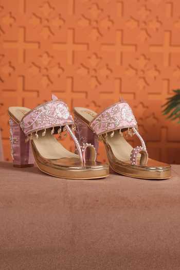 Tiesta Adaa Tassled Floral Kolhapuri Block Heels