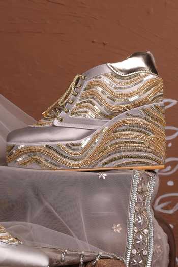 Buy_Tiesta_Gold Sequin Embellished Sneaker Wedges _Online_at_Aza_Fashions