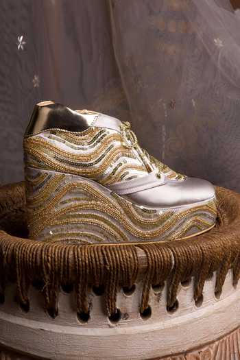Shop_Tiesta_Gold Sequin Embellished Sneaker Wedges _Online_at_Aza_Fashions