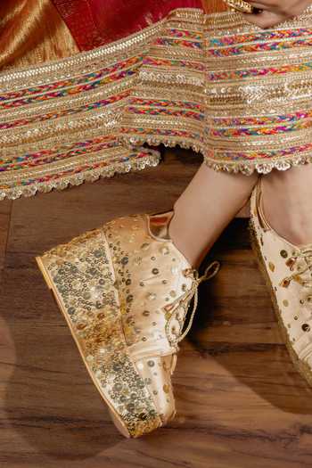 Shop Tiesta Gold Sitara Sequin Platform Sneakers Online at Aza Fashions Shop_Tiesta_Gold Sitara Sequin Platform Sneakers _Online_at_Aza_Fashions