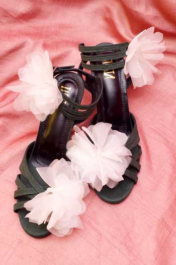 Tiesta Green Claire Strappy Floral Stilletos Online at Aza Fashions Tiesta_Green Claire Strappy Floral Stilletos _Online_at_Aza_Fashions