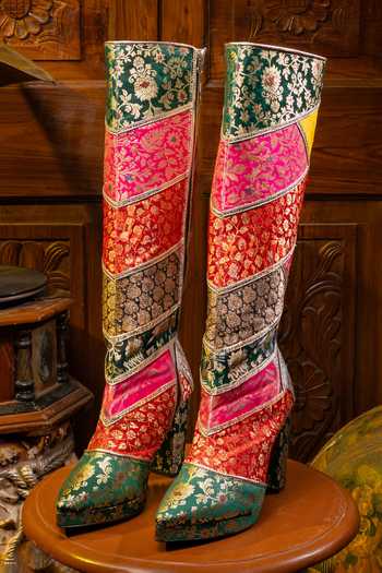 Tiesta Floral Brocade Woven High Boots 