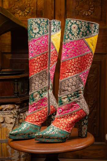 Tiesta Floral Brocade Woven High Boots 