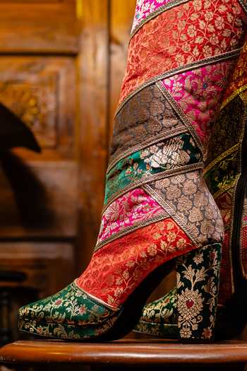 Tiesta_ Floral Brocade Woven High Boots _Online_at_Aza_Fashions