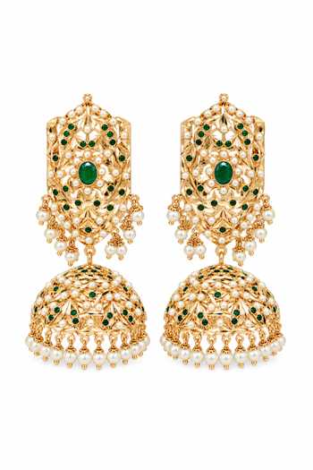Vivinia By Vidhi Mehra Gold Plated Jadau Pearl Jhumka Earrings Online at Aza Fashions Vivinia By Vidhi Mehra_Gold Plated Jadau Pearl Jhumka Earrings _Online_at_Aza_Fashions