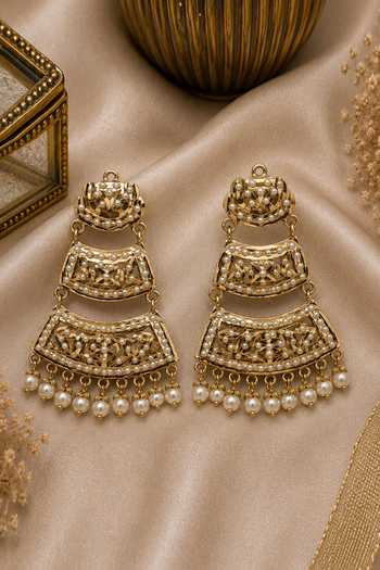 Vivinia By Vidhi Mehra Jadau Pearl Tiered Dangler Earrings